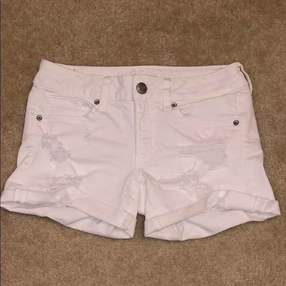 American Eagle White Distressed Denim Midi Shorts - Picture 5 of 6